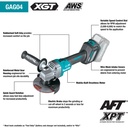 MAKITA GAG04Z 40V max XGT® Brushless Cordless 4‑1/2” and 5" Angle Grinder with Electric Brake AWS® Capable - Tool Only