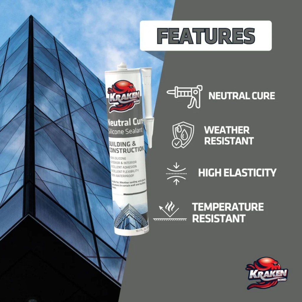 Kraken Bond Neutral Cure Silicone Sealent - Transparent