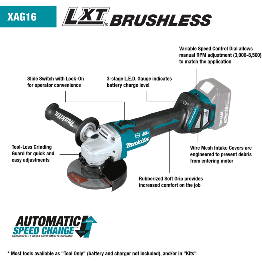 Makita 18V LXT Grinder w/Brake and VS, Tool only