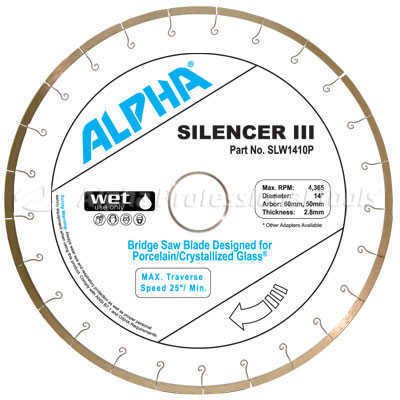 Alpha 16" Silencer III Premium Bridge Saw Blade for Porcelain Slab and Crystallized Glass