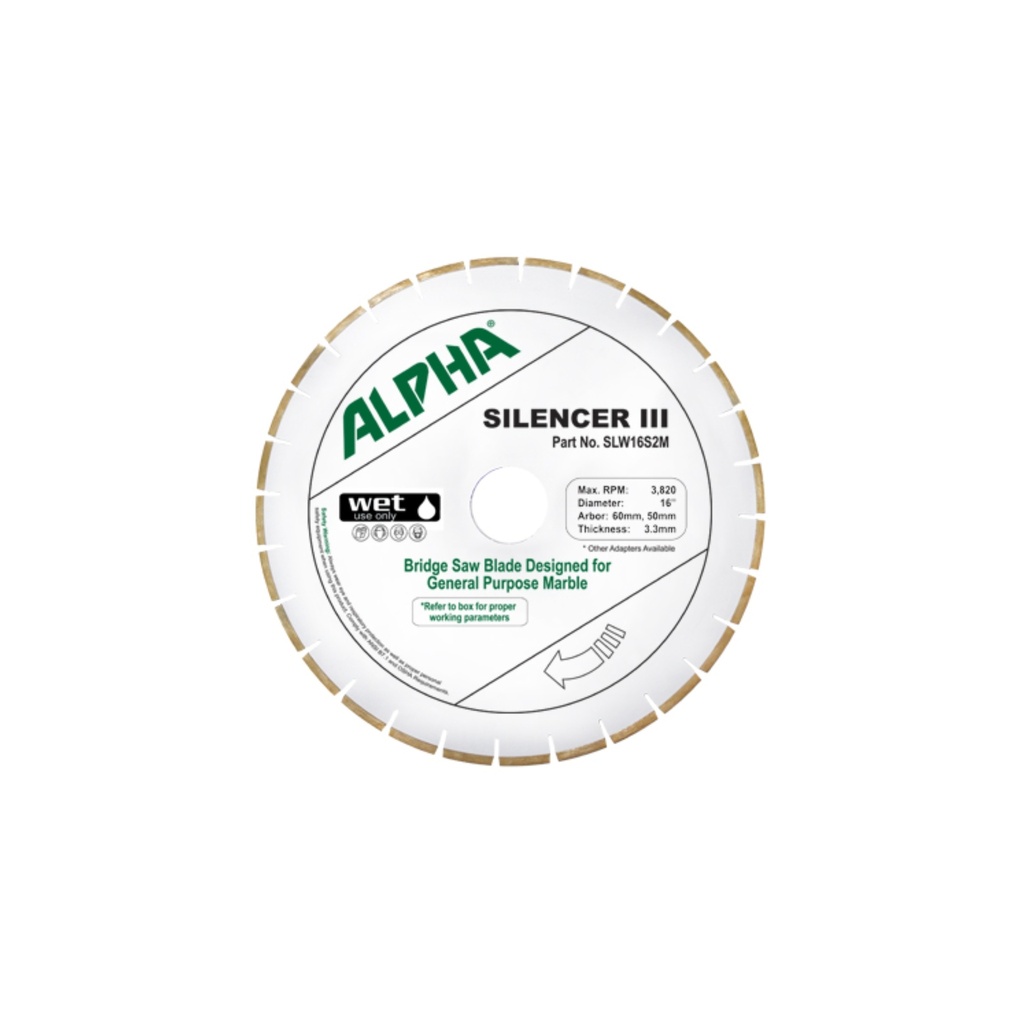 Alpha 16" Silencer III Premium Bridge Saw Blade for Marble