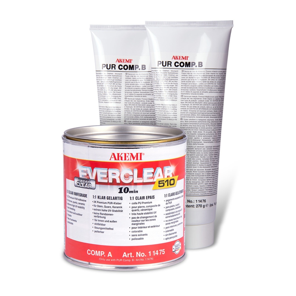 Akemi EVERCLEAR 510 Knife-Grade - Gel-Like 2-Component PUR Adhesive (1:1 Mixing Ratio, Transparent, Quart)